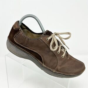 Clarks Wave Walk Women's Brown Leather Lace Up Comfort Walking Sneakers Size 9M